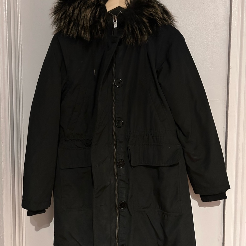 GAP Black Winter Jacket with Faux Fur Trim